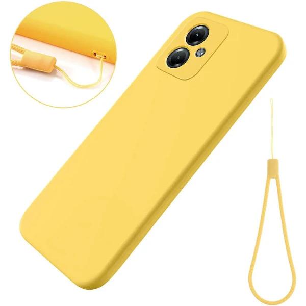 For Motorola Moto G54 5G Case Liquid Silicone Phone Shell Anti-scratch Phone Cover With Strap Yellow