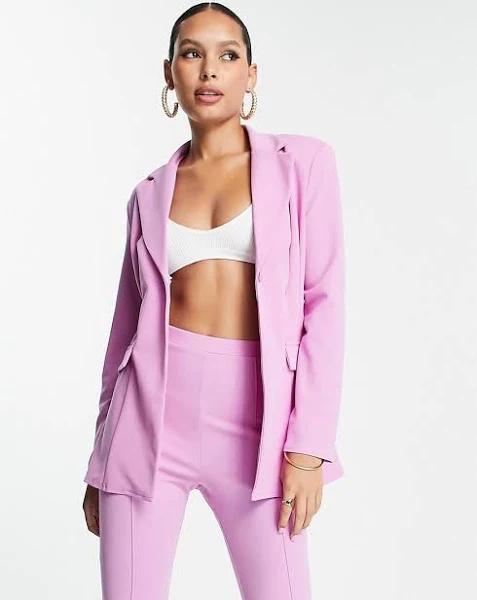 ASOS Design Jersey Suit Strong Shoulder nipped Waist Blazer in Pink