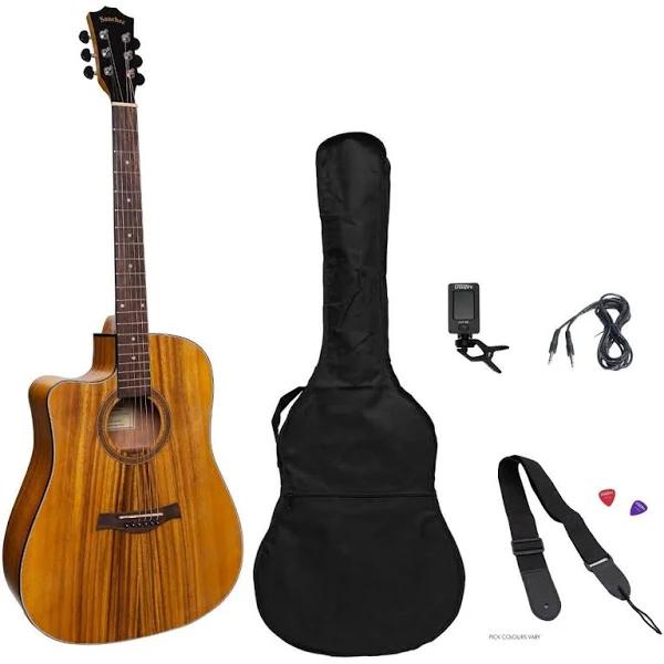 Sanchez Left Handed Acoustic-Electric Dreadnought Cutaway Guitar Pack (Koa) - Earn Everyday Rewards, AfterPay Available