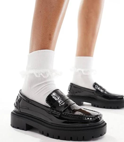 Schuh Chunky Loafers in Black Patent