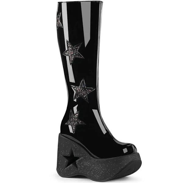 Demonia DYNAMITE-218 Black Patent-Black Multi Glitter Size 12