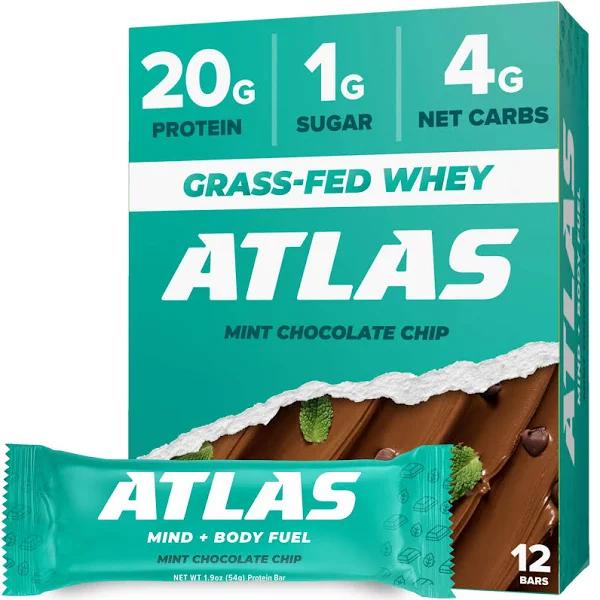 Atlas Bar, Grass-Fed Whey Protein Bar, Mint Chocolate Chip, 12 Bars, 1.9 oz (54 g) Each