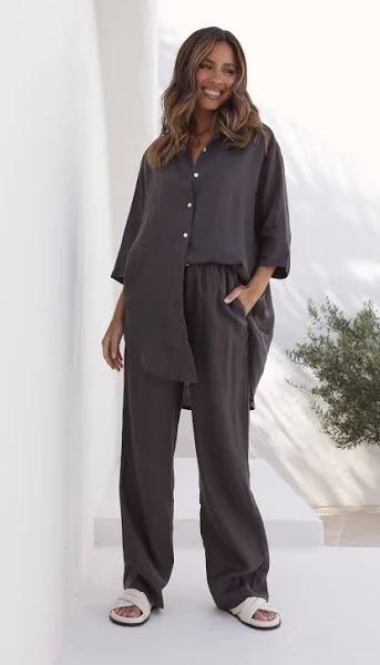 Linen Lounge Pant - Coal - Buy Women's Bottoms - Billy J XXL / Coal