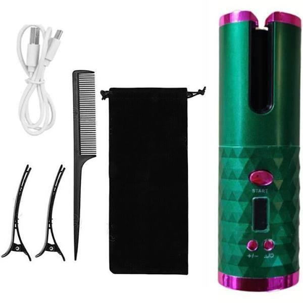 LCD Cordless Auto Rotating Hair Curler Hair Waver Curling Iron Wireless Ceramic Green