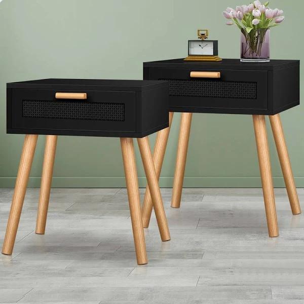 ALFORDSON 2x Bedside Table Nightstand Side Storage Rattan Black - Earn Everyday Rewards, AfterPay Available