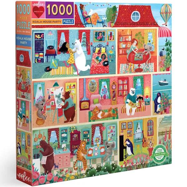 eeBoo Piece and Love Koala House Party 1000 Piece Square Adult Jigsaw Puzzle