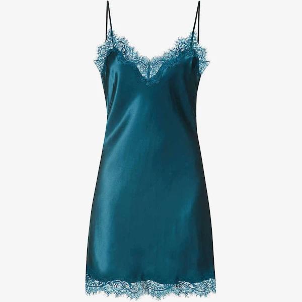 Sainted Sisters Womens Petrol Scarlett Lace-trimmed Silk-satin Chemise L