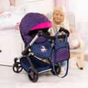 Xeo Compact Doll Pram - Dark Blue With Pink Heart Print