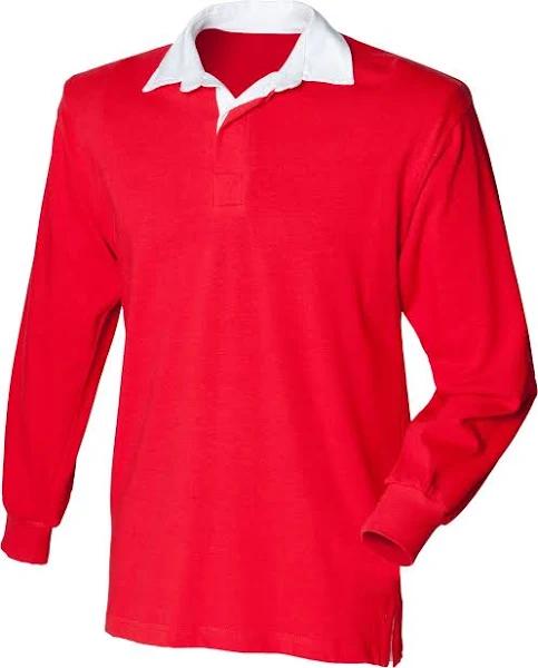 Front Row Kids Unisex Long Sleeve Plain Rugby Sports Polo Shirt Red S