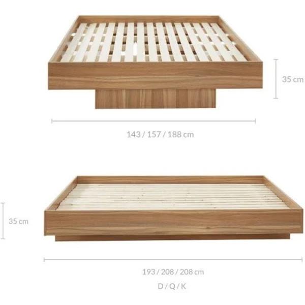 Walnut Oak Wood Floating Bed Base Queen