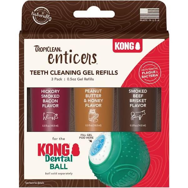 Tropiclean Enticers Teeth Cleaning Gel Refills For Kong Dental Ball - 3 Pack