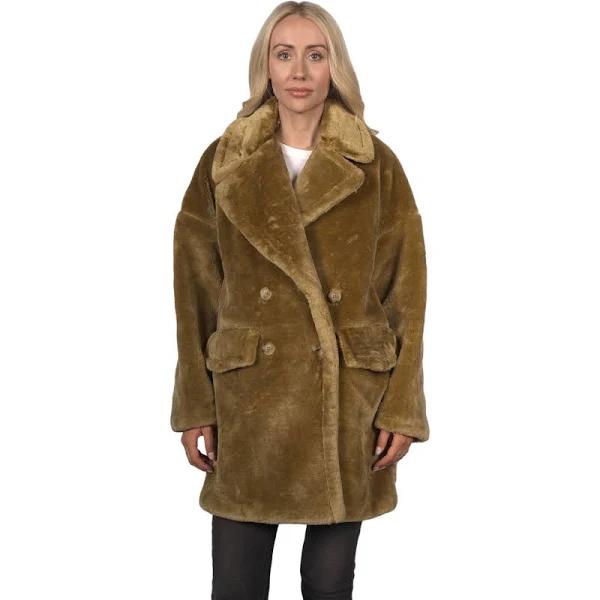 Topshop Women's Hazel Faux Fur Coat - Mustard UK 4