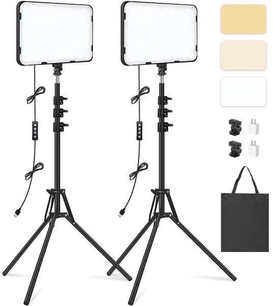 2 Pack Led Video Light with 63'' Tripod Stand, Obeamiu 2500-8500K Dimmable Photography Studio Lighting For Video Film Recording/Collection Portrait/