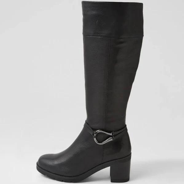 Supersoft Abbi Black Leather Knee High Boots Black Womens Shoes Casual Long Boots