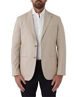 David Jones Flinders Stretch Linen Blazer in Bge, Size 48 in