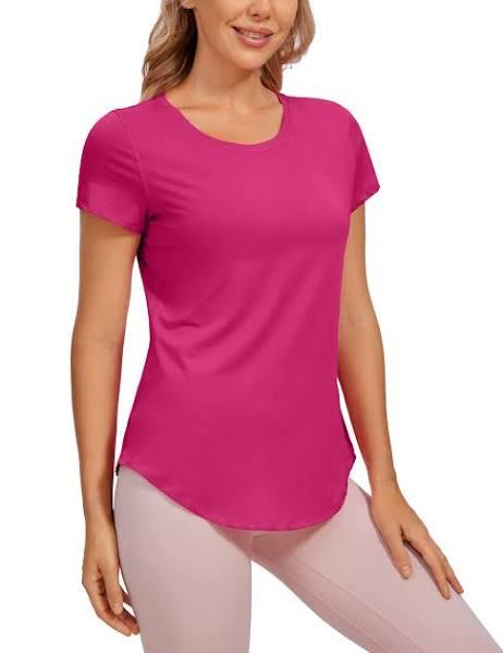 CRZ Yoga Women's Casual Relaxed Fit Shirts Pima Cotton Short Sleeves Sizzling Pink / L