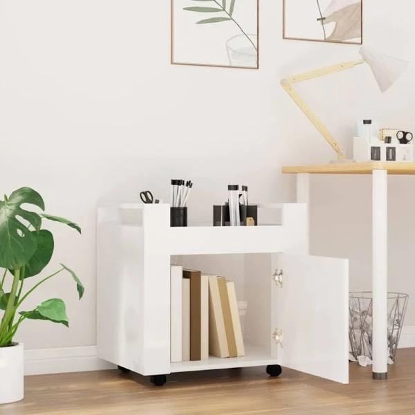 NNEVL Desk Trolley High Gloss White 60x45x60 cm Engineered Wood