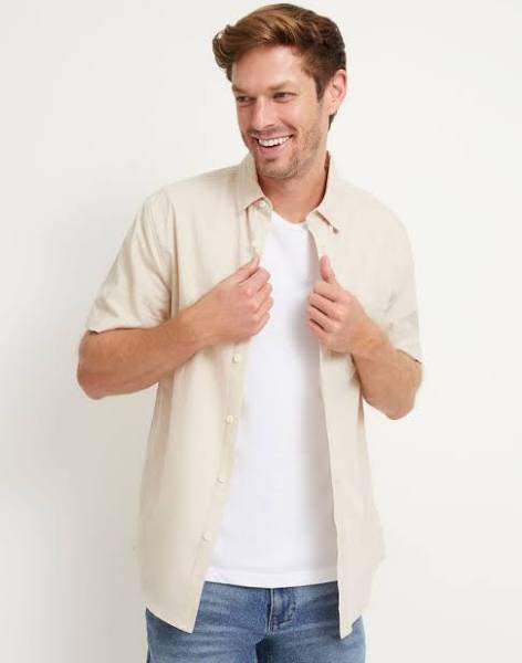 Rivers Textured Linen Short Sleeve Shirt - Size XXL - Mens - Camel