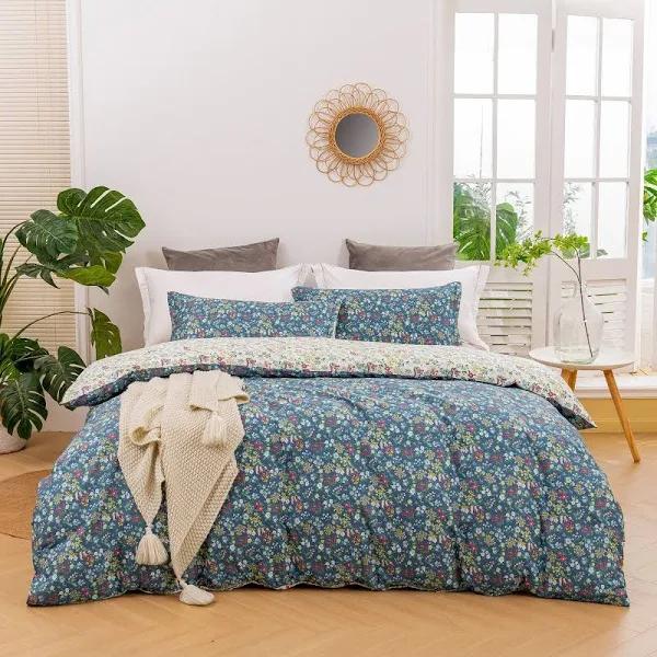 Dreamaker Olivia Floral 100% Cotton Reversible Quilt Cover set-queen