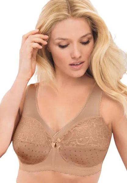 Plus Size Women's Magic Lift Support Wireless Bra 1000 by Glamorise in Cappuccino Dot (Size 46 g)