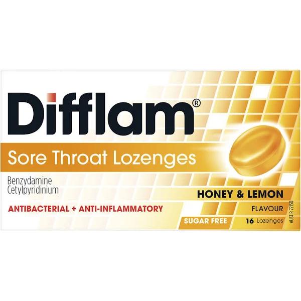 Difflam Sore Throat Lozenges Sugar Free Honey & Lemon 16