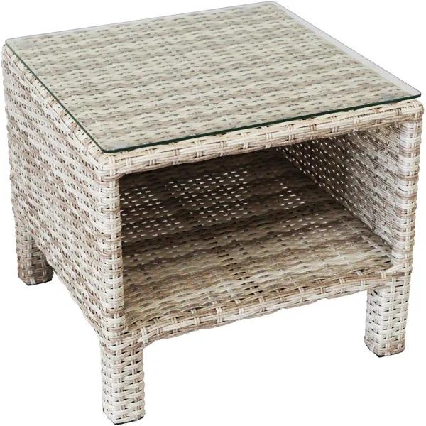 Positano Wicker Outdoor Side Table — White Shell by FurnitureOkay