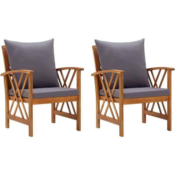 vidaXL Garden Chairs with Cushions 2 Pcs Solid Acacia Wood