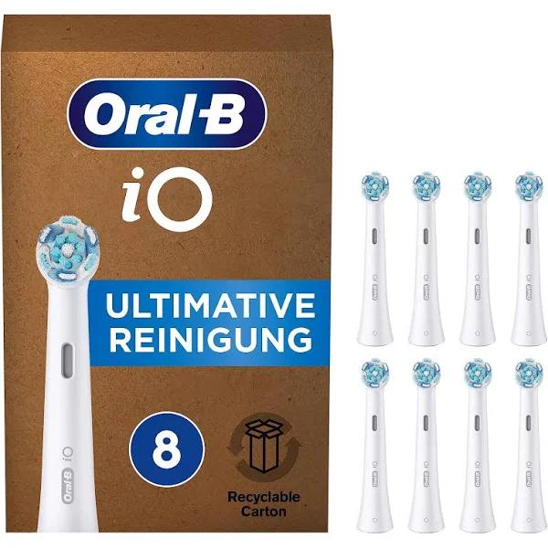 Oral-B IO Ultimate Clean Electric Toothbrush Head, Twisted & Angled Bristles for Deeper Plaque Removal, Pack of 8 Toothbrush Heads, Suitable for Mail