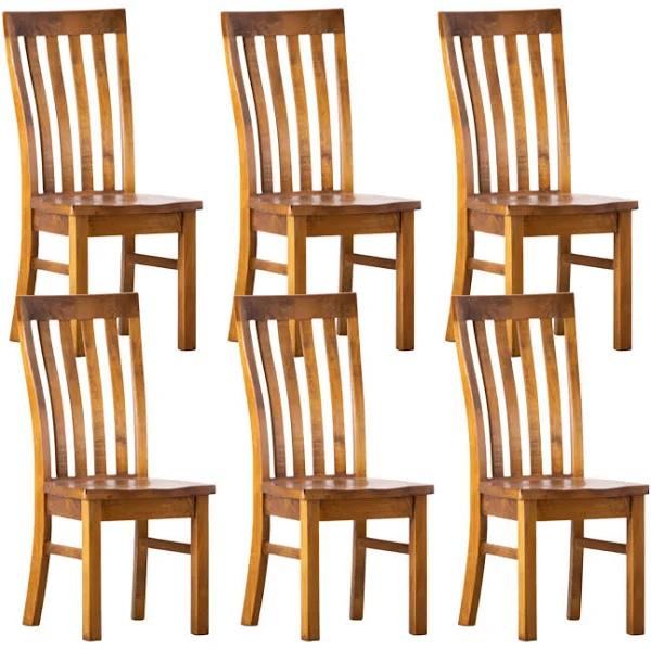 Teasel Dining Chair Set of 6 Solid Pine Timber Wood Seat - Rustic Oak