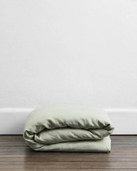 Sage 100% French Flax Linen Duvet Cover - King - Bed Threads