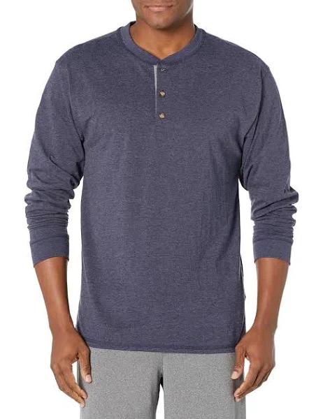 Hanes O5719 Men's Beefy-T Long-Sleeve Henley - Navy Heather, 3XL