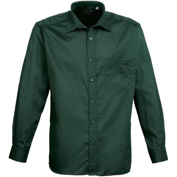 Premier Mens Poplin Long-Sleeved Shirt (Bottle Green) (14.5 in)