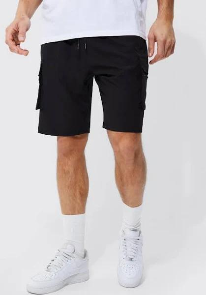 Mens Black Tall Elastic Waist 4 Way Stretch Cargo Short