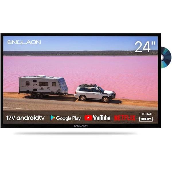 ENGLAON 24" Full HD Smart 12V TV with Built-in DVD Player & Chromecast & Bluetooth Android 11