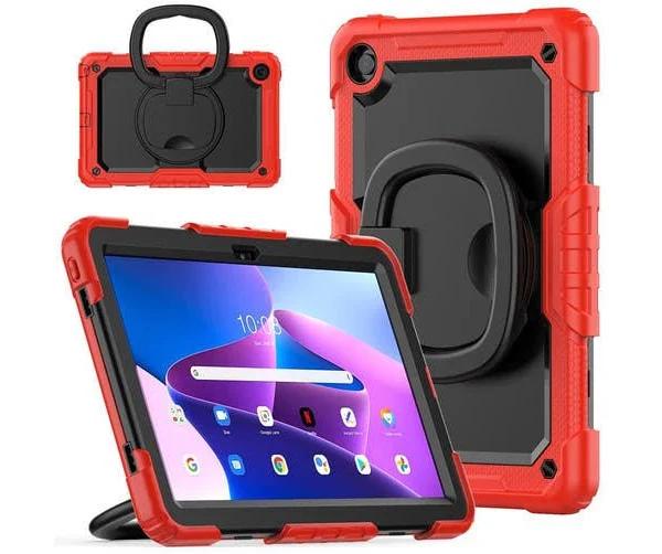 Lenovo Tab M10 Plus 3rd Gen 10.6 Inch Case With Screen Protector & 360 Degree Handle Ring Folding Stand-Black&Red