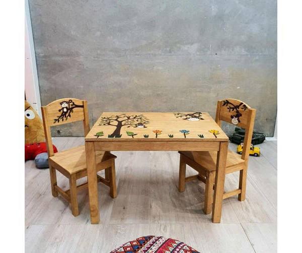 Mango Trees Monkey Land Kids Wooden Table and Chairs Set Children Furniture