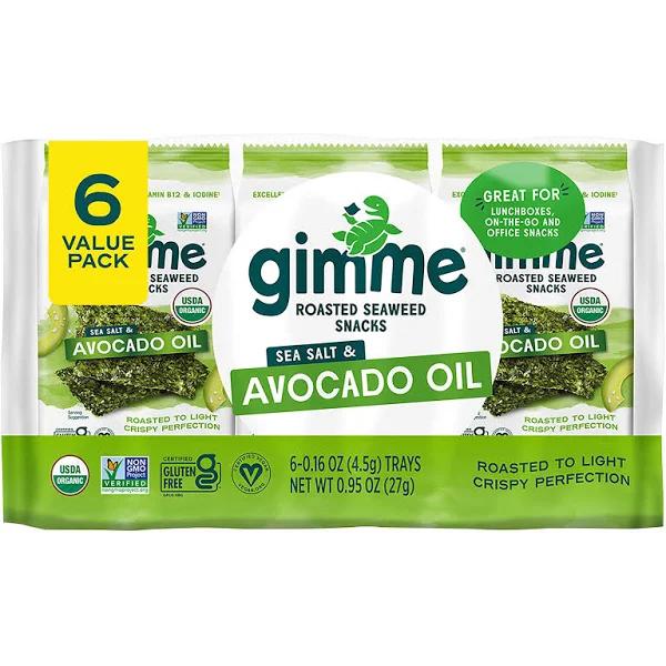 Gimme, Premium Roasted Seaweed, Sea Salt & Avocado Oil, 6 Pack. 0.16 oz (4.5 g) Each