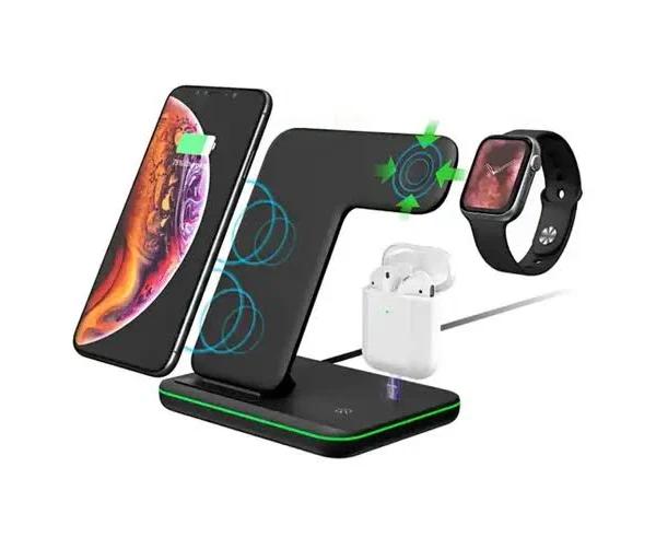 15W 3 in 1 Qi Wireless Charger Stand Charge Dock Station-Black