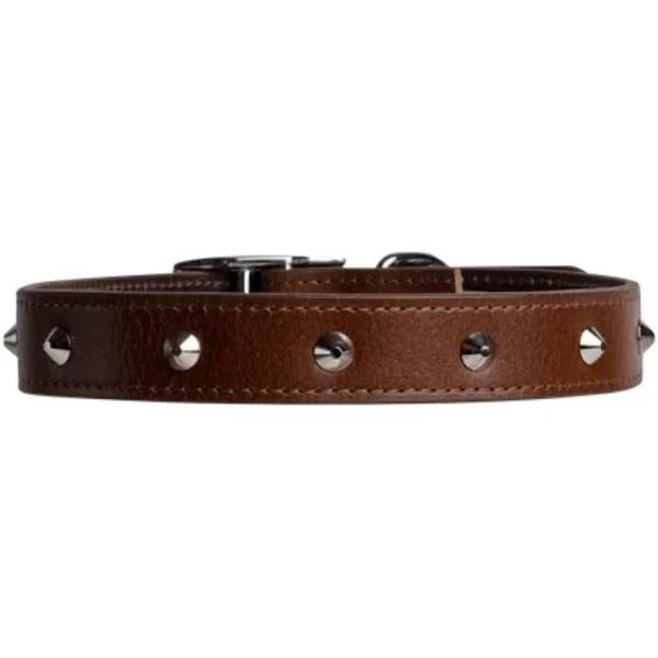 Beau Pets - Deluxe Studded Leather Collar - 32mm x 75cm - Cognac