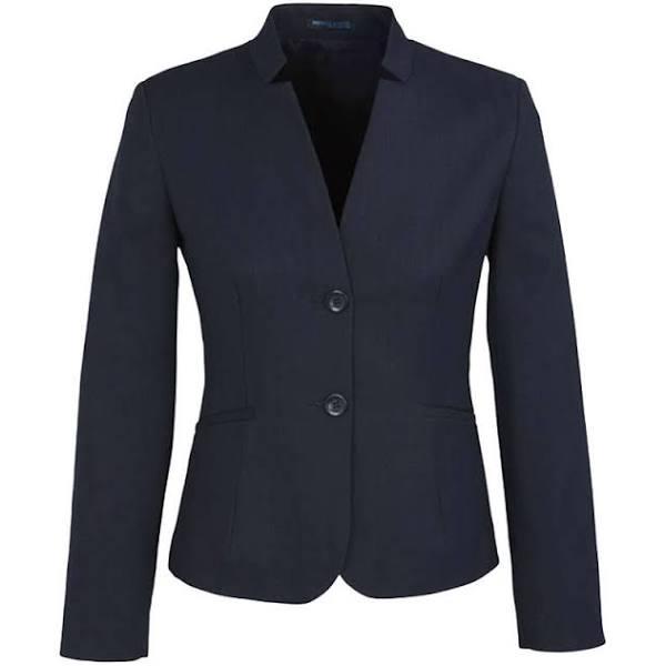 BizCorp Womens C/STCH Short Jkt REV.LAPEL P/BAMBOO, Navy, 18