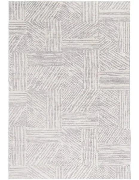 Loopsie Obu Grey and Cream Geometric Washable Rug