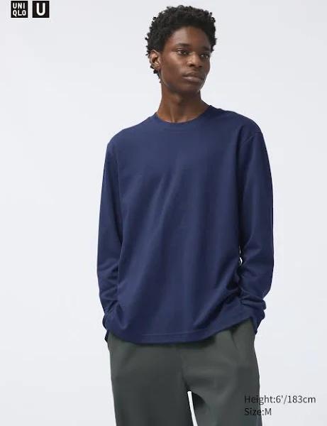 Uniqlo U Airism Cotton Long Sleeve Crew Neck T-Shirt - Navy Size XXS