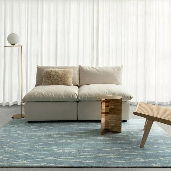 BOKAA Washable Rug Blue and Ivory by Freedom, 100% Polyester