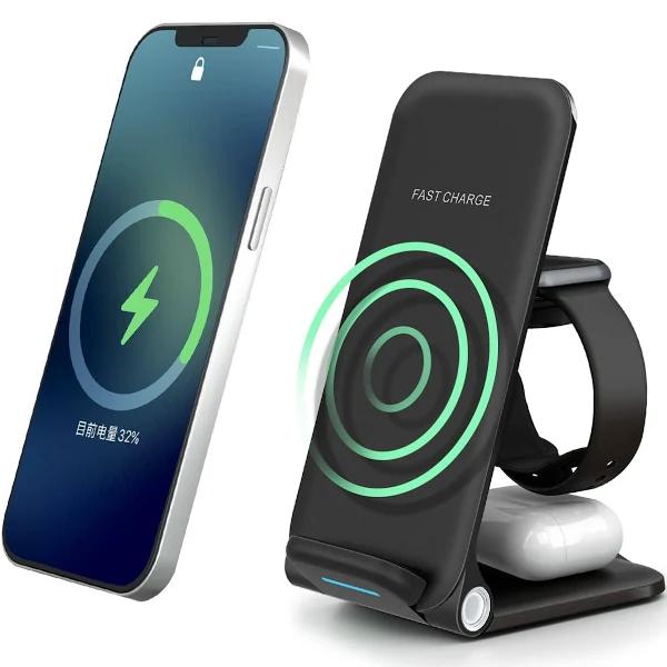 Wireless Charger, 15W 3 in 1 Fast Charging Stand For Airpods iWatch, Foldable Wireless Charging Station For iPhone 14 13 12/11/11 Pro/11Pro Max/XS