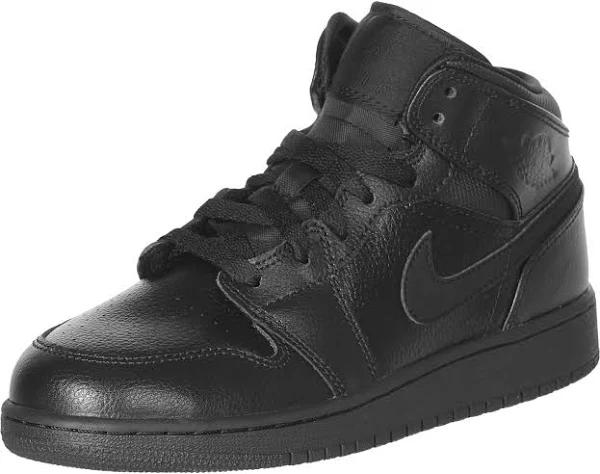 Air Jordan 1 Retro Mid GS 'Triple Black' Youth Sneakers - Size 7.0