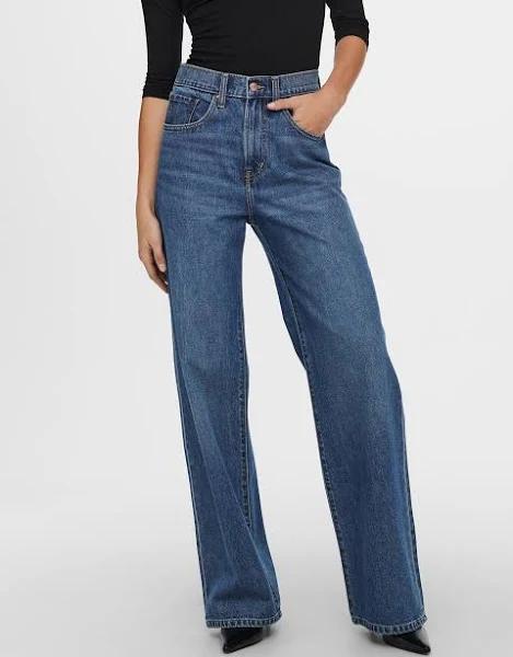 Only Hope High Waisted Wide Leg Jeans in Mid Blue