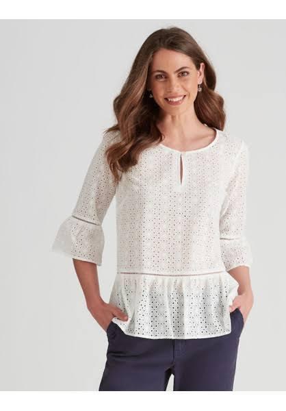 W Lane - Womens Tops - Cotton Broderie Frill Sleeve Top