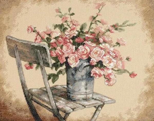 Dimensions Counted Cross Stitch Kit, Roses On White Chair