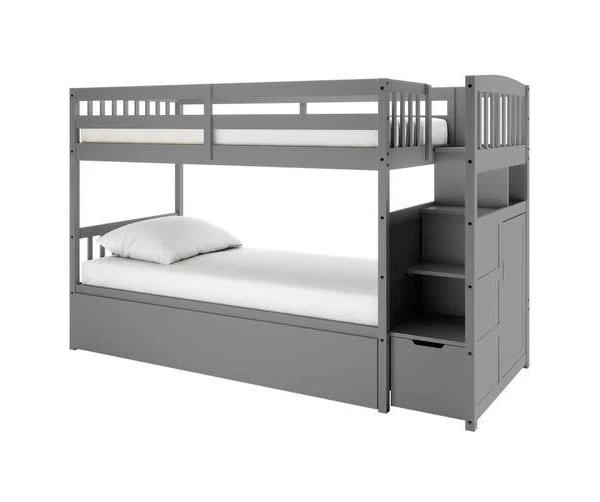 Flavia Timber Bunk Bed with Storage Staircase - Grey