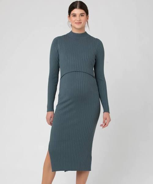 Ripe Nella Rib Nursing Knit Dress in Teal S